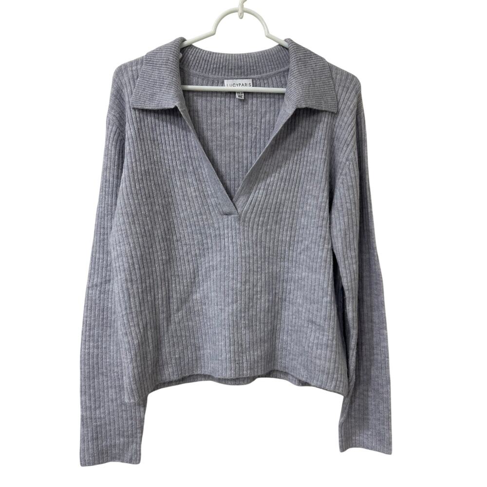 Lucy Paris Womens Size Small Lavender Purple V Neck Collared Sweater Preppy